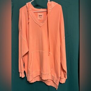 aerie Coral V-Neck Hoodie Sweater